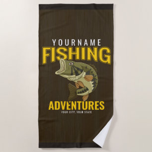 Personalised Fishing Adventures Bass Fish Angler Beach Towel