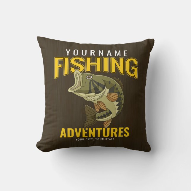Personalised Fishing Adventures Bass Fish Angler Cushion (Front)