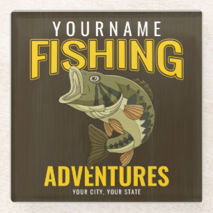 Personalised Fishing Adventures Bass Fish Angler Glass Coaster