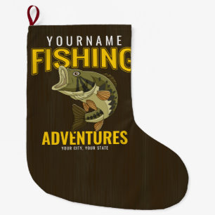Personalised Fishing Adventures Bass Fish Angler  Large Christmas Stocking