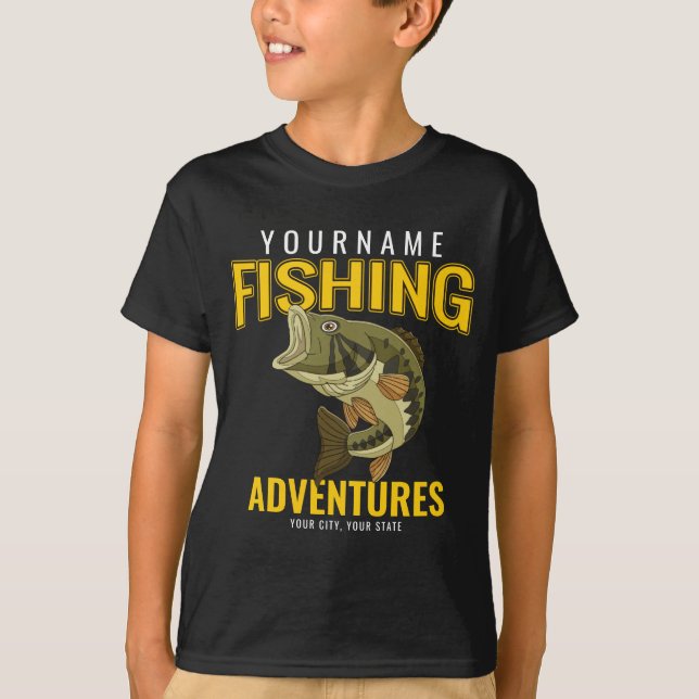 Personalised Fishing Adventures Bass Fish Angler T-Shirt (Front)