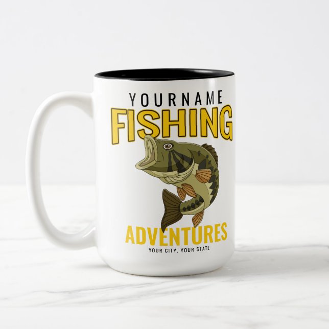 Personalised Fishing Adventures Bass Fish Angler  Two-Tone Coffee Mug (Left)
