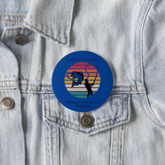 Personalised Fishing Bachelor Weekend  7.5 Cm Round Badge (In Situ)