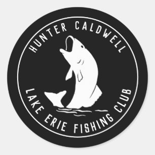 Personalised fishing emblem black classic round sticker
