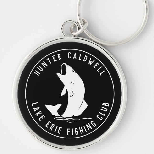Personalised fishing emblem black key ring (Front)