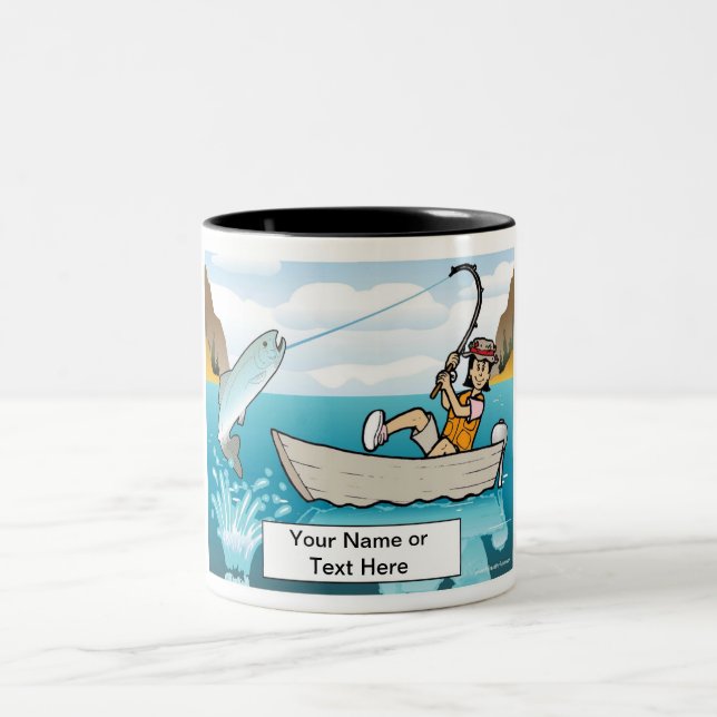 Personalised Fishing - Female Cartoon Two-Tone Coffee Mug (Center)