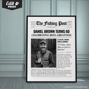 Personalised Fishing Gifts, Fishing Newspaper Poster