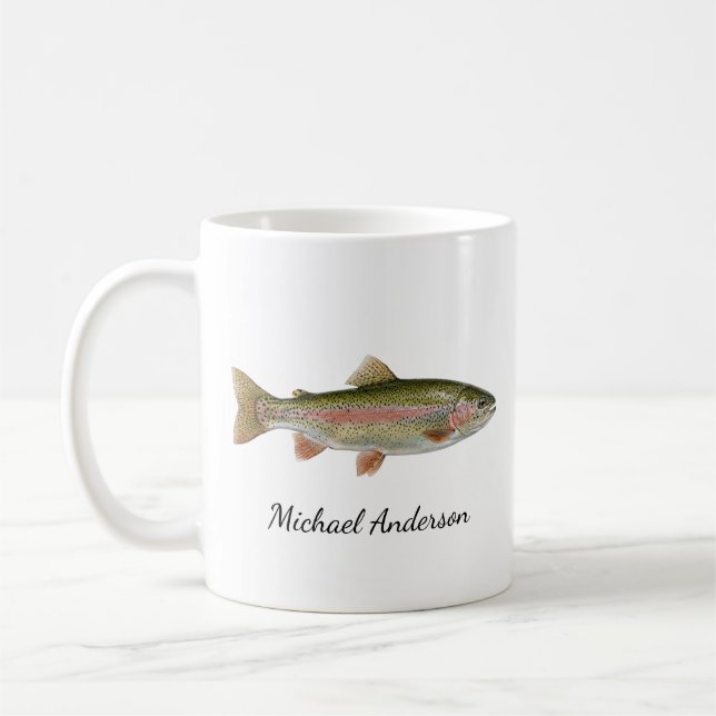 Personalised Fishing Lover  – Trout Fishing Design Coffee Mug (Left)