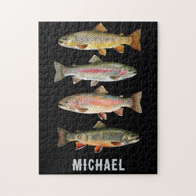 Personalised Fishing Lover  – Trout Fishing Design Jigsaw Puzzle (Vertical)