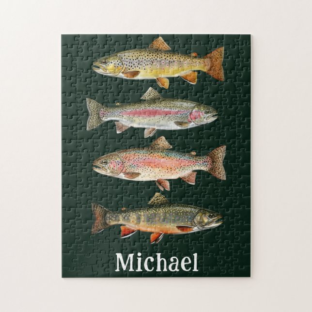 Personalised Fishing Lover  – Trout Fishing Design Jigsaw Puzzle (Vertical)