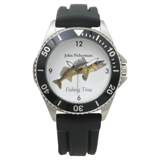 Personalised "Fishing Time" With Walleye Pike Watc Watch (Front)