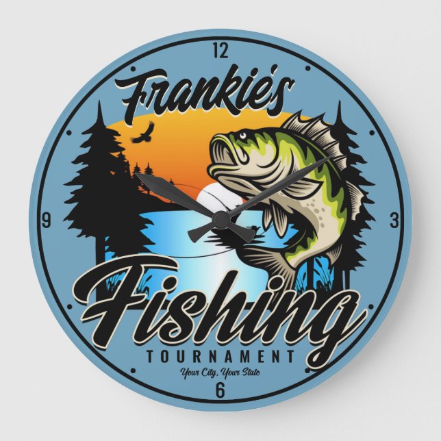 Personalised Fishing Tournament Fish Angler Trout Large Clock (Front)