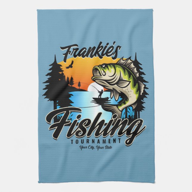 Personalised Fishing Tournament Fish Angler Trout Tea Towel (Vertical)