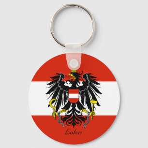 Personalised Flag of Austria with Coat of Arms Key Ring