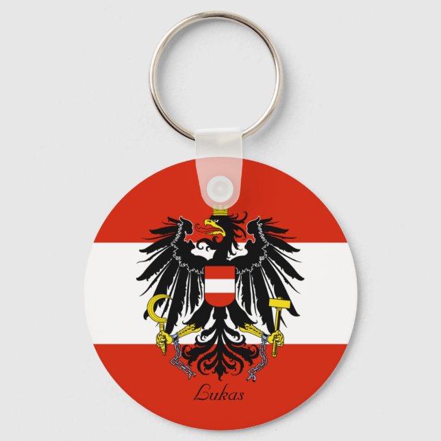 Personalised Flag of Austria with Coat of Arms Key Ring (Front)