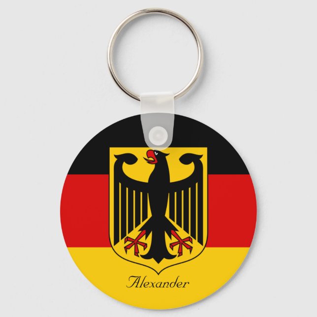 Personalised Flag of Germany with Coat of Arms Key Ring (Front)