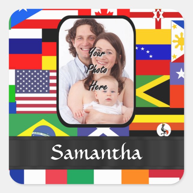 Personalised flags of the world square sticker (Front)