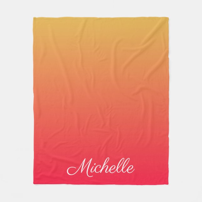 Personalised flame red and yellow ombre fleece blanket (Front)
