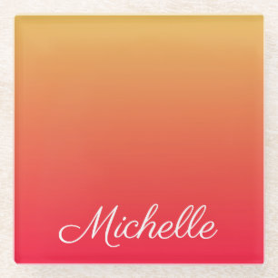 Personalised flame red and yellow ombre glass coaster