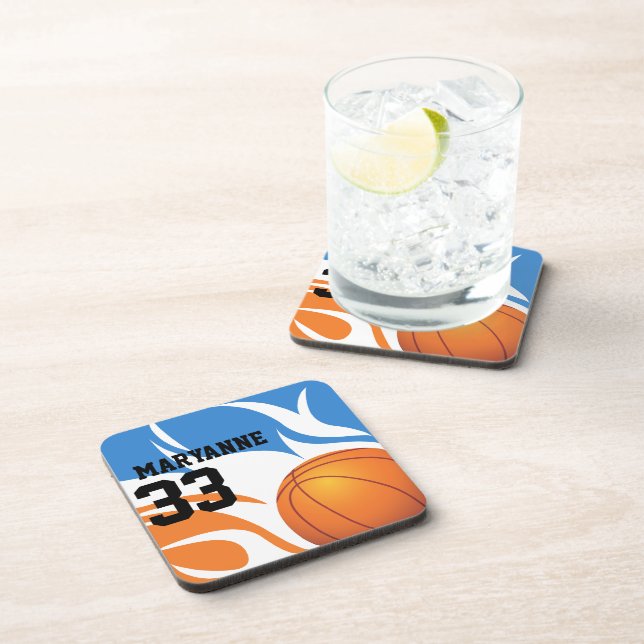 Personalised Flaming Basketball Blue and Orange Coaster (Right Side)