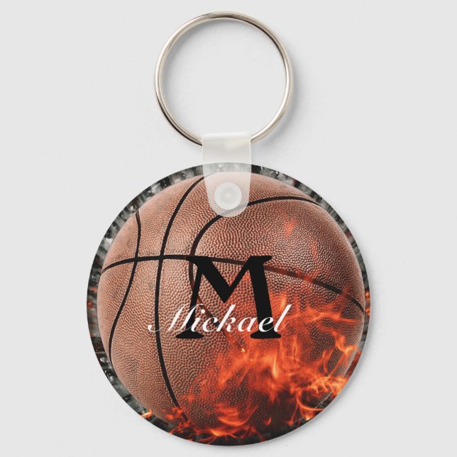 Personalised Flaming Basketball Key Ring (Front)