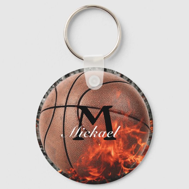 Personalised Flaming Basketball Keychain (Front)
