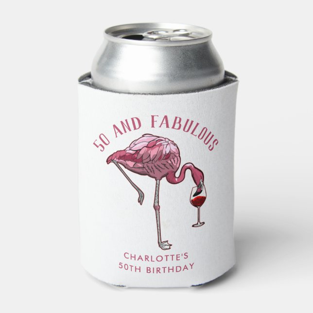 Personalised Flamingo 50th Birthday Novelty Swag Can Cooler (Can Front)