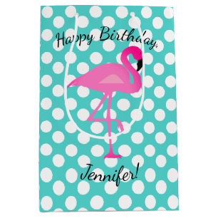 Personalised Flamingo and Polka Dot Gift Bag