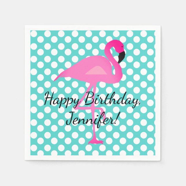 Personalised Flamingo and Polka Dot Paper Napkin (Front)