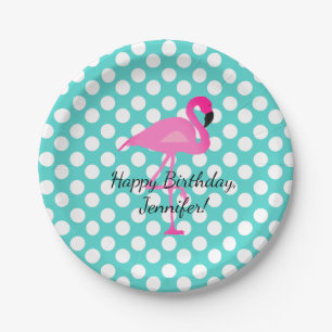 Personalised Flamingo and Polka Dots Paper Plate