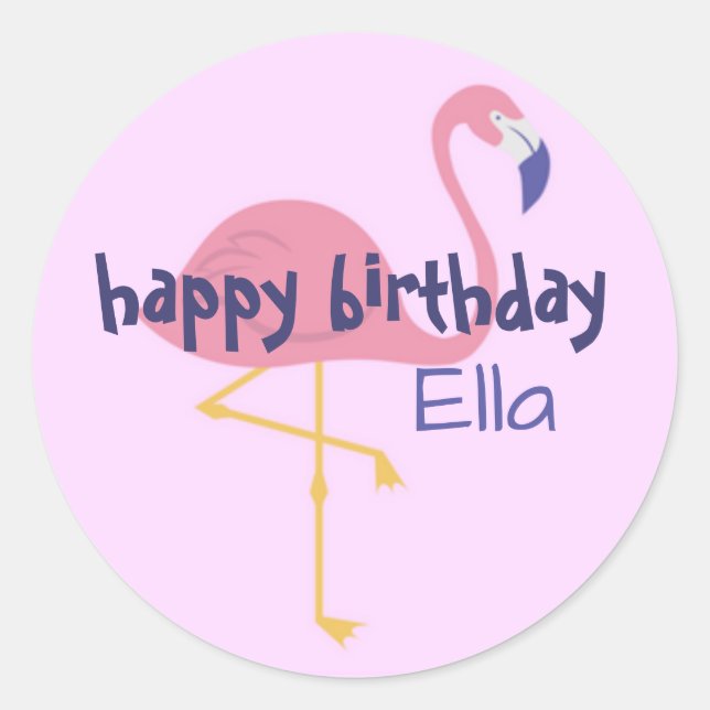 personalised flamingo birthday party stickers (Front)