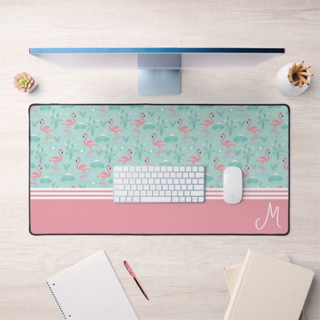 Personalised Flamingo Gift Monogram Desk Mat (Office 1)