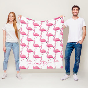 Personalised Flamingo Patter With Custom Name  Fleece Blanket