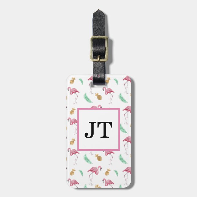 Personalised Flamingo & Pineapple Luggage Tag (Front Vertical)