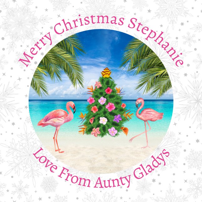 Personalised Flamingo Tropical Christmas Tree Wrapping Paper (Creator Uploaded)