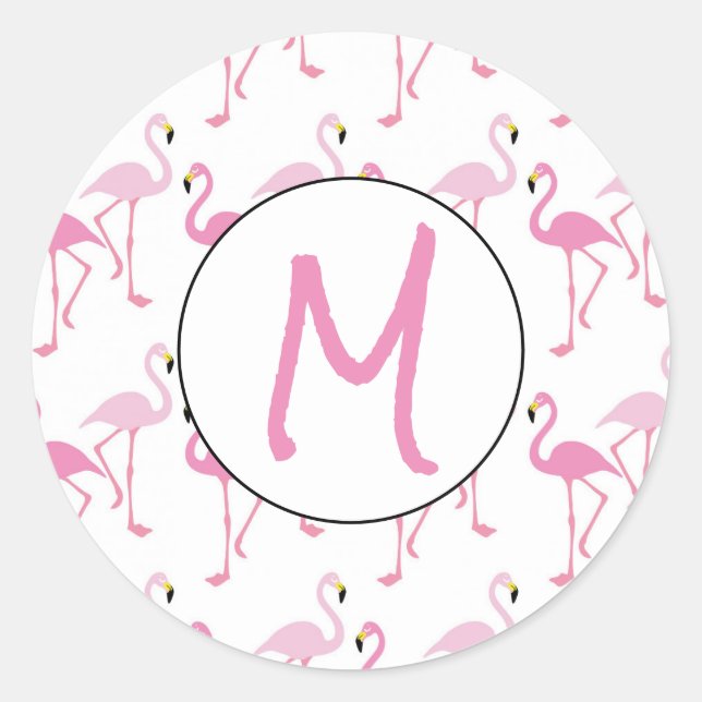 Personalised Flamingo Wallpaper Background Classic Round Sticker (Front)
