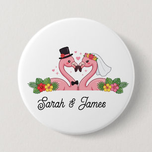 Personalised Flamingo Wedding Couple Tropical Gift 7.5 Cm Round Badge