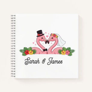 Personalised Flamingo Wedding Couple Tropical Gift Notebook