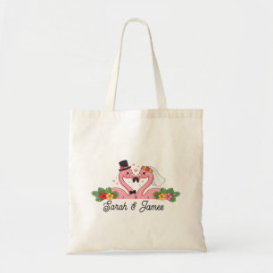 Personalised Flamingo Wedding Couple Tropical Gift Tote Bag