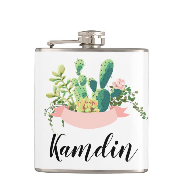 Personalised Flask Bohemian Cactus Succulents Dess (Front)