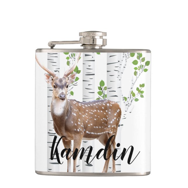 Personalised Flask Deer Doe Woodland Buck Label (Front)