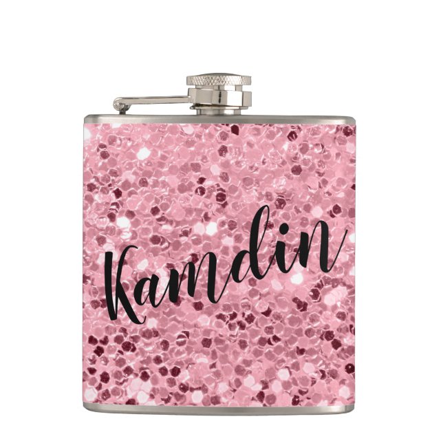 Personalised Flask Rose Gold Glitter (Front)