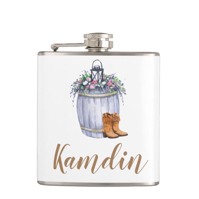 Personalised Flask Summer Country Wedding Rustic W (Front)