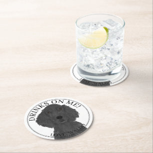 Personalised Flat Coated Retriever Wedding Round Paper Coaster