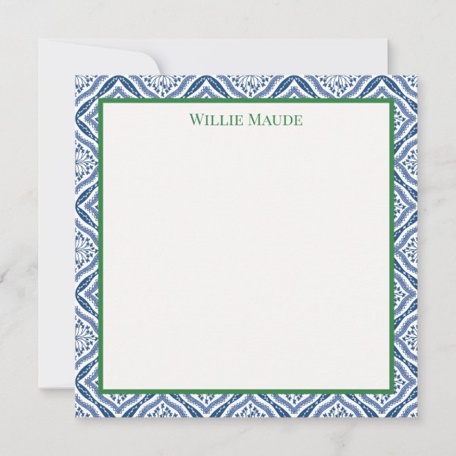 Personalised Flat Notecard | Blue & White Border  (Front)