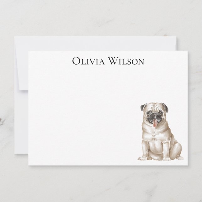 Personalised flat notecards with pug (Front)