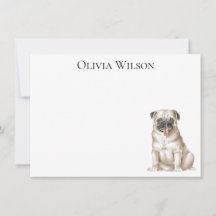 Personalised flat notecards with pug