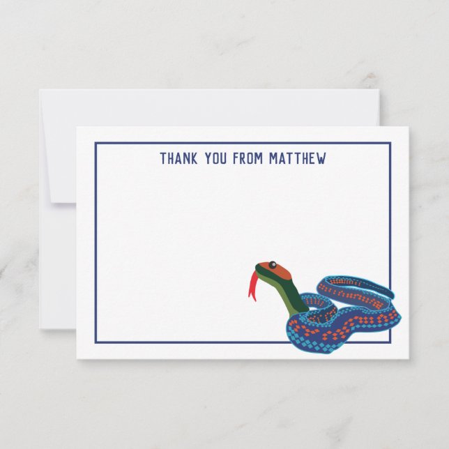 Personalised Flat Panel California Garter Snake Thank You Card (Front)