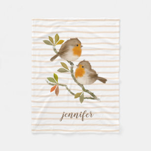 Personalised Fleece Blanket English Robin Birds
