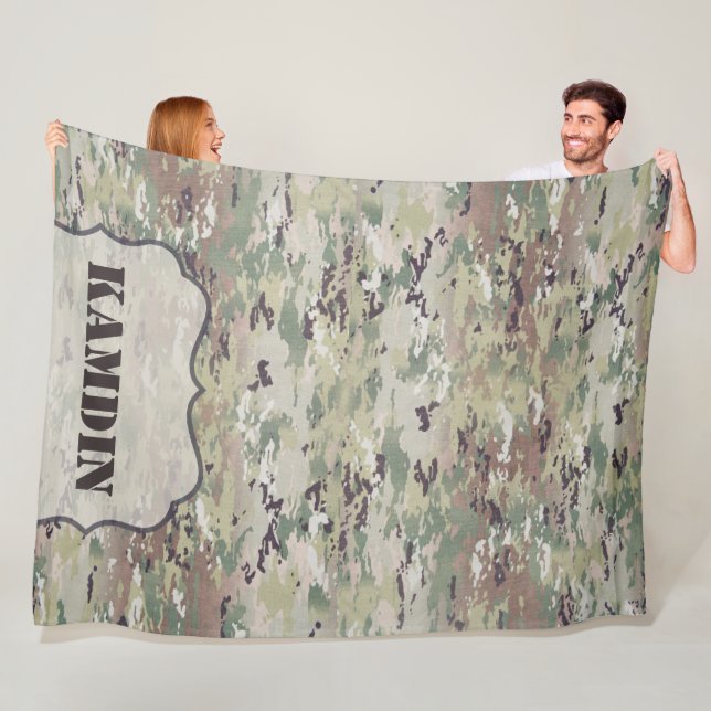 Personalised Fleece Throw Army OCP Camo Uniform Blanket (In Situ)